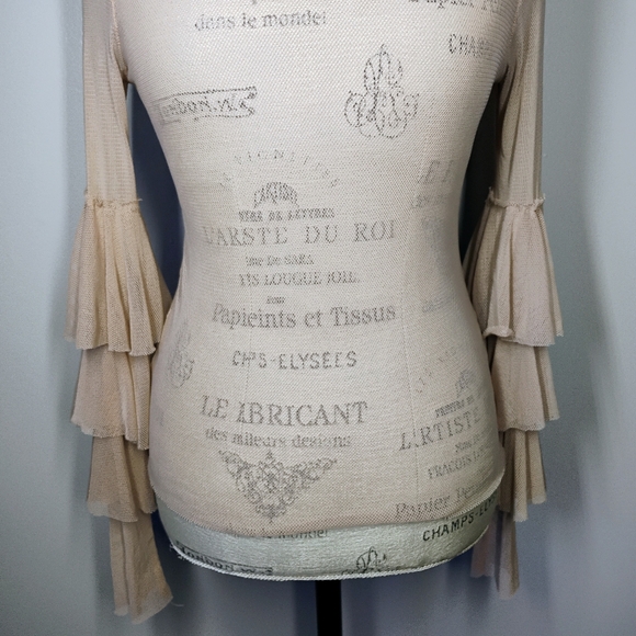 Forever 21 Sheer Mesh Top Pink Ruffle Sleeves Size Small Layering Balletcore - Picture 3 of 9